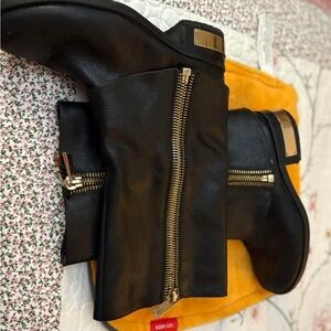 Black Ankle Boots with Gold Accents